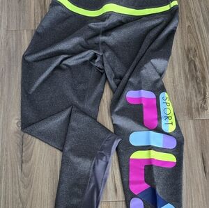 NWOT Fila Sport Grey Neon Yoga Athletic Leggings Pants Size M